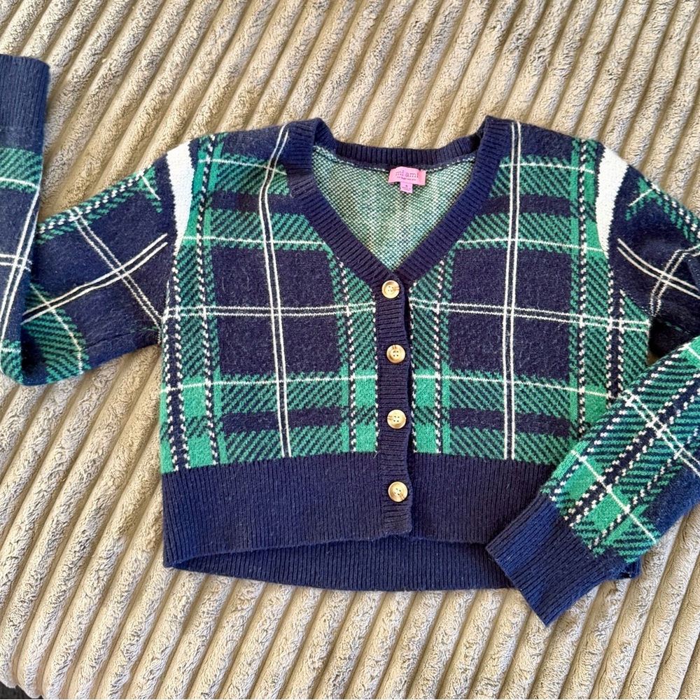 Plaid Cardigan Crop Sweater